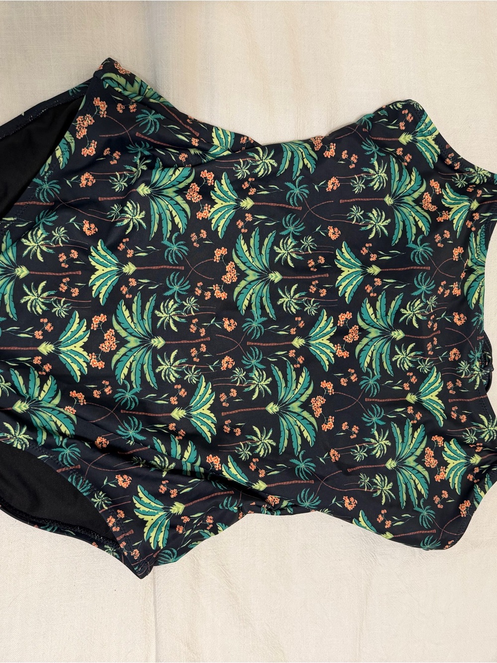 Tropical Palm Print Swimsuit Black & Green